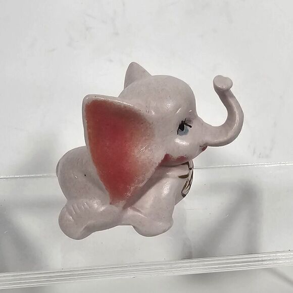 Vintage 60s Pink Elephant Porcelain Figurine Ornament Hand Painted Japan - Picture 2 of 6